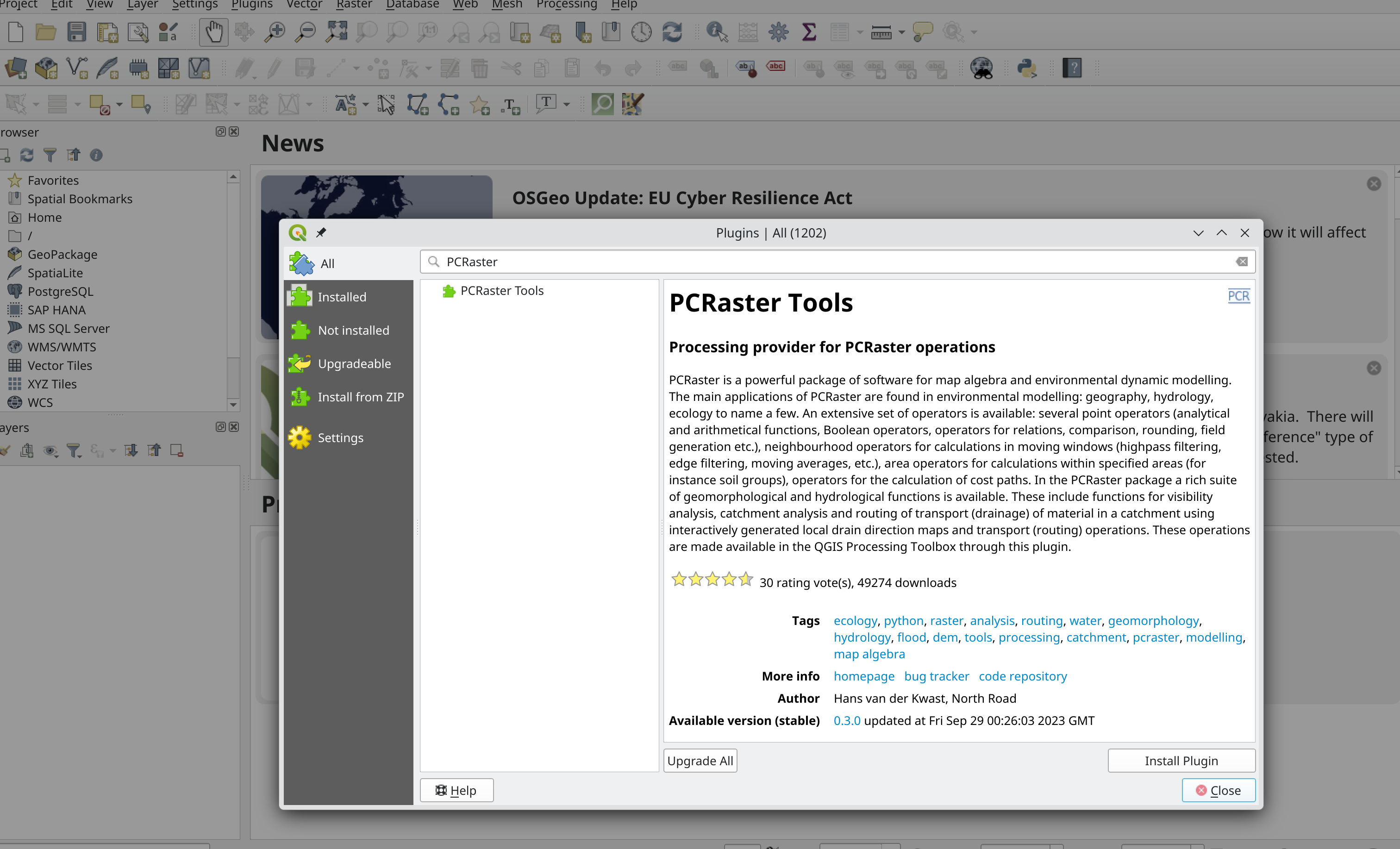 Installing the PCRaster Tools QGIS Plugin.